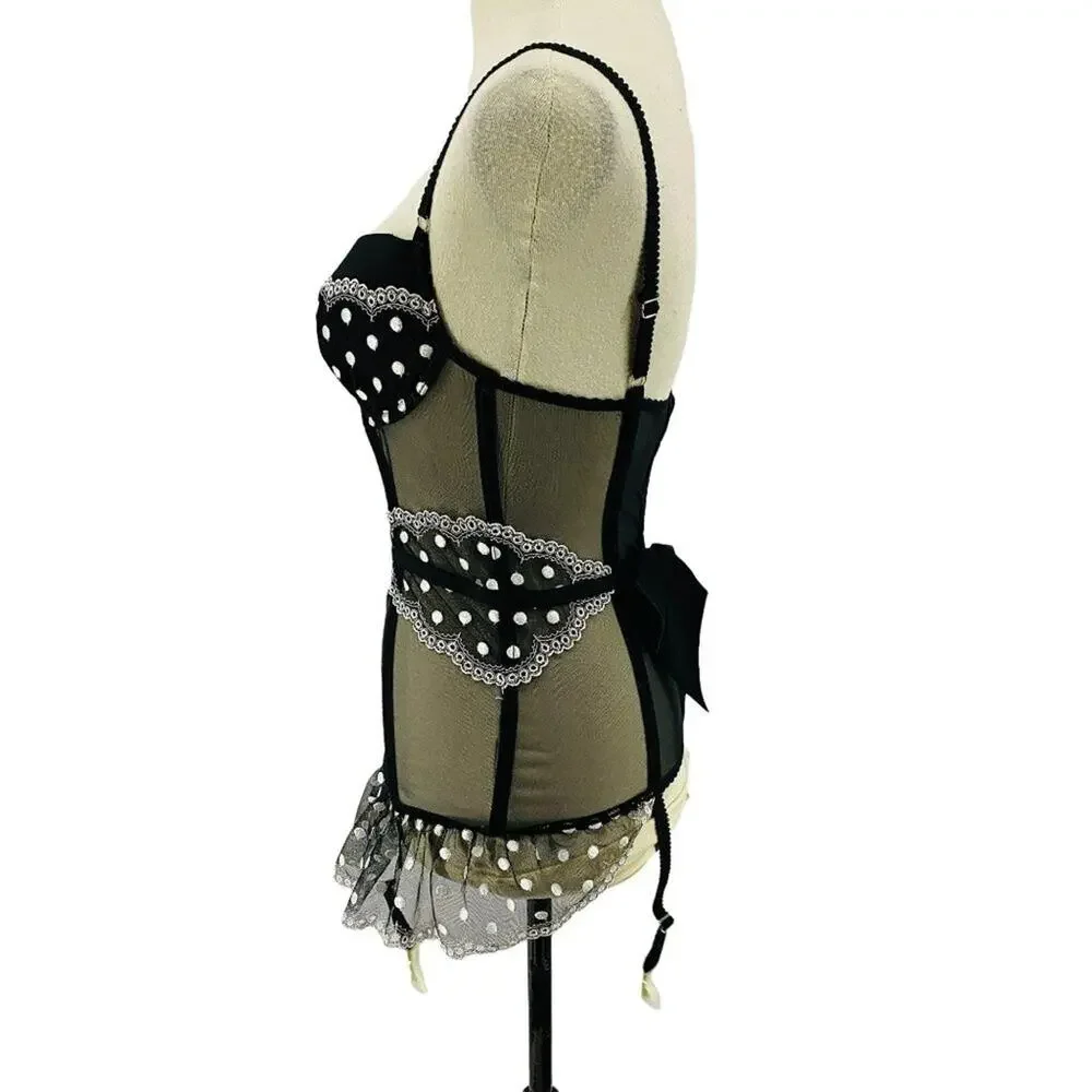 Victoria's Secret Bustier Corset Black with White Polka Dots 34C